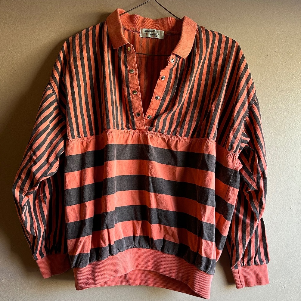 80s/90s CORAL 🦑 Striped Cotton Pullover 🪸 Size Medium/Large 🍣 VINTAGE